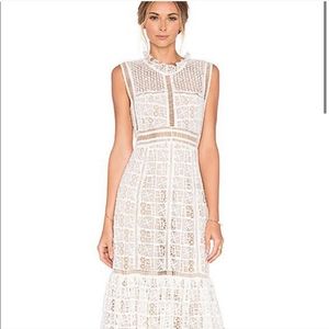 Rebecca Taylor Crocheted White Lace detail Midi Dress in Size 0